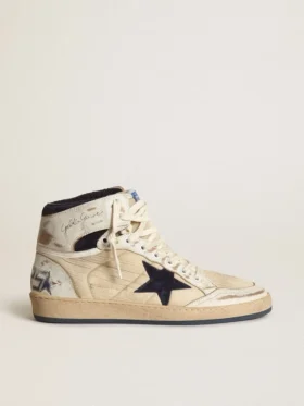 Sky-Star pour homme en nylon et cuir couleur crème avec étoile en daim bleu