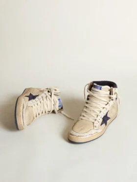 Sky-Star pour homme en nylon et cuir couleur crème avec étoile en daim bleu