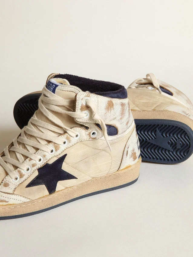 Sky-Star pour homme en nylon et cuir couleur crème avec étoile en daim bleu