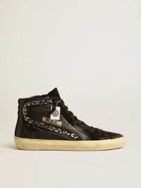 Slide en cuir avec étoile noire et strass Swarovski