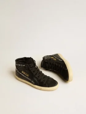 Slide en cuir avec étoile noire et strass Swarovski