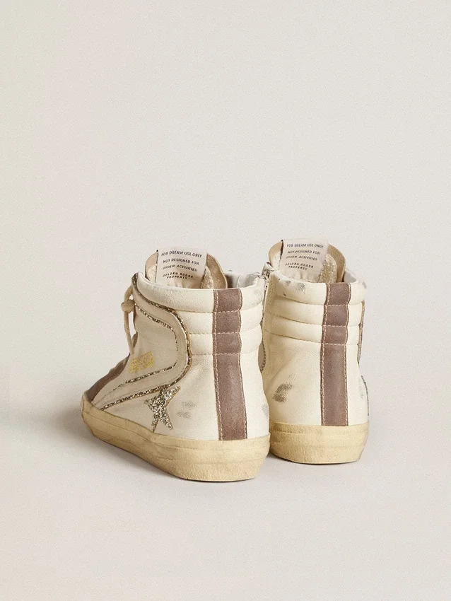 Slide en cuir nappa avec étoile pailletée et empiècement en cuir verni