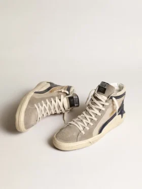 Slide en maille beige et nylon avec étoile en cuir bleu et détail brillant