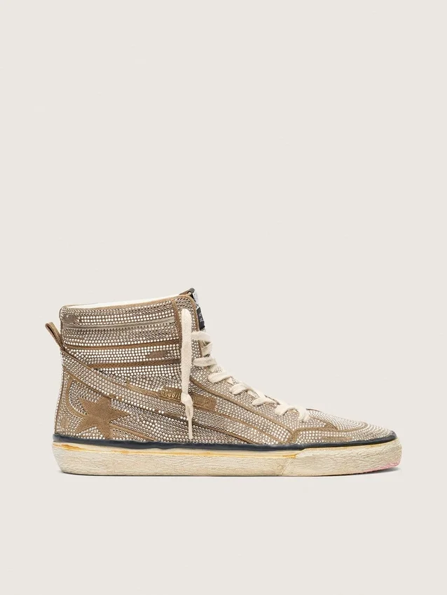 Slide LAB Sneakers pour femme en daim couleur tabac avec cristaux et étoile en daim couleur tabac