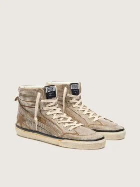 Slide LAB Sneakers pour femme en daim couleur tabac avec cristaux et étoile en daim couleur tabac