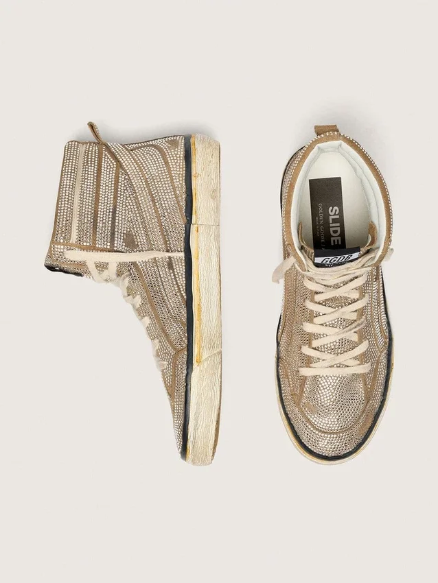 Slide LAB Sneakers pour femme en daim couleur tabac avec cristaux et étoile en daim couleur tabac