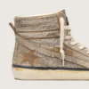 Slide LAB Sneakers pour femme en daim couleur tabac avec cristaux et étoile en daim couleur tabac