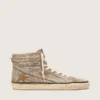 Slide LAB Sneakers pour homme, modèle à enfiler, en daim couleur tabac avec cristaux et étoile en daim couleur tabac