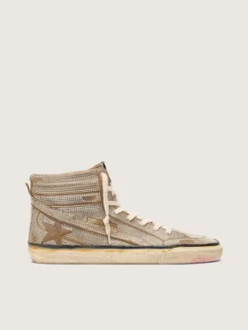 Slide LAB Sneakers pour homme, modèle à enfiler, en daim couleur tabac avec cristaux et étoile en daim couleur tabac