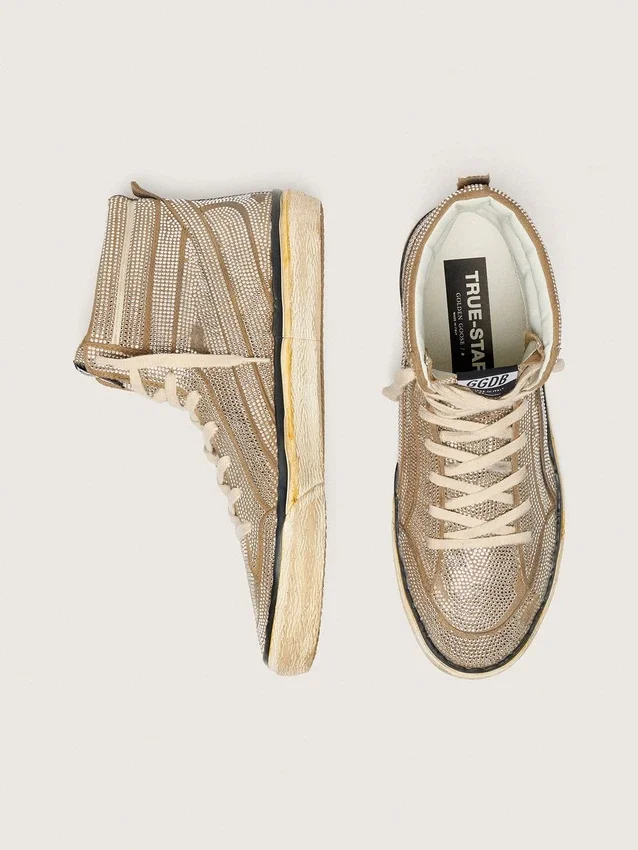 Slide LAB Sneakers pour homme, modèle à enfiler, en daim couleur tabac avec cristaux et étoile en daim couleur tabac