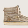 Slide LAB Sneakers pour homme, modèle à enfiler, en daim couleur tabac avec cristaux et étoile en daim couleur tabac