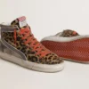 Slide LTD pour femme en cuir de poney à imprimé léopard avec étoile et strass en cuir métallisé