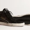 Slide marron pailleté avec étoile en cuir noir et strass