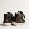 Slide marron pailleté avec étoile en cuir noir et strass
