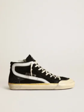 Slide Penstar pour homme en daim noir avec étoile noire et lueur blanche