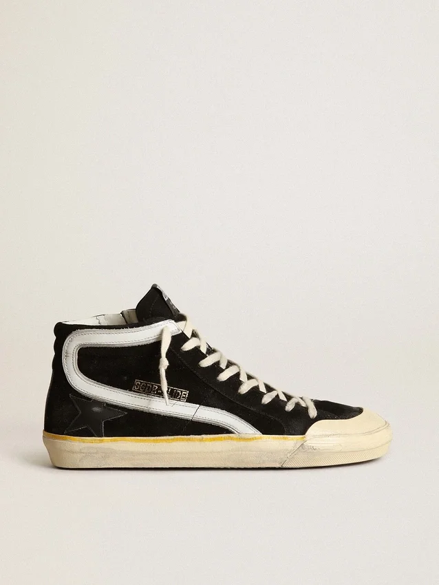 Slide Penstar pour homme en daim noir avec étoile noire et lueur blanche