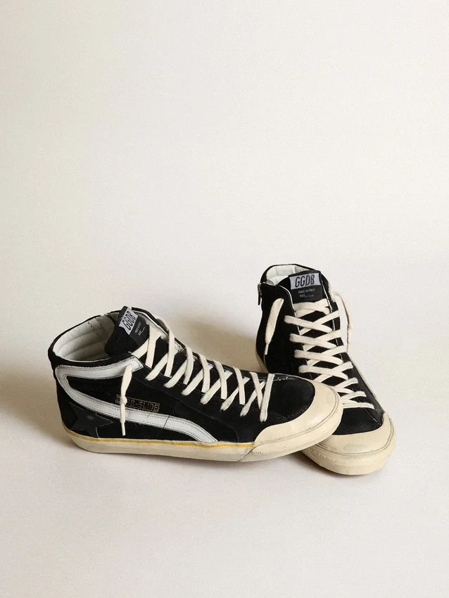 Slide Penstar pour homme en daim noir avec étoile noire et lueur blanche