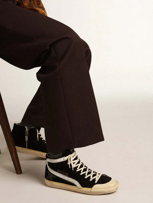 Slide Penstar pour homme en daim noir avec étoile noire et lueur blanche
