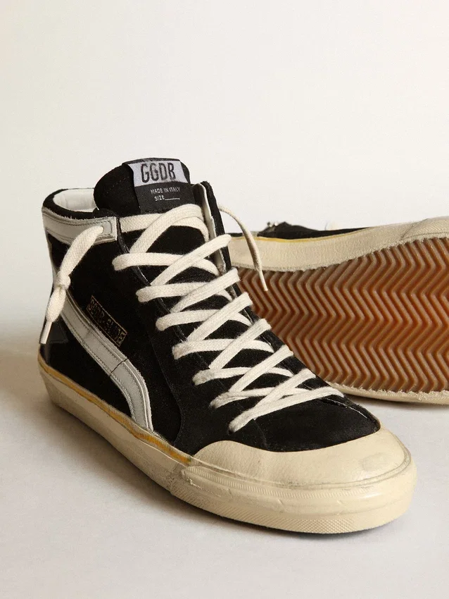 Slide Penstar pour homme en daim noir avec étoile noire et lueur blanche