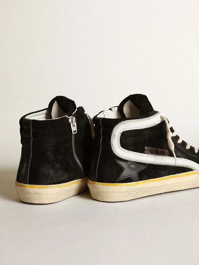 Slide Penstar pour homme en daim noir avec étoile noire et lueur blanche