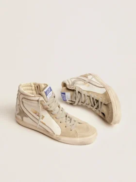 Slide pour femme avec étoile en daim gris glacier et touche blanche