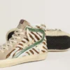 Slide pour femme en cuir de poney imprimé zèbre avec empiècement en cuir laminé vert