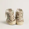 Slide pour femme en cuir de poney imprimé zèbre avec empiècement en cuir laminé vert