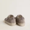 Sneakers Hi Star pour femme en daim beige avec étoile en cuir laminé et languette de talon pailletée