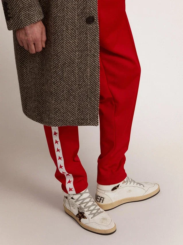 Sneakers Sky-Star avec signature sur la cheville et empiècements en peaux de poney à imprimé léopard