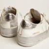Sneakers Stardan avec étoile en cuir métallisé argenté et languette au talon