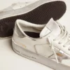 Sneakers Stardan avec étoile en cuir métallisé argenté et languette au talon