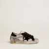 Sneakers Super-Star en cuir argenté avec empiècements en daim