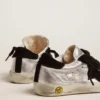Sneakers Super-Star en cuir argenté avec empiècements en daim