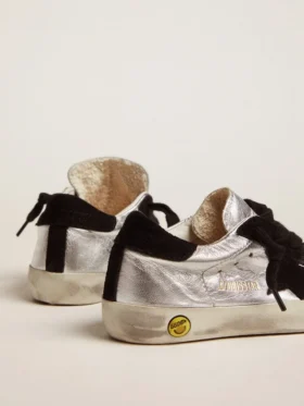 Sneakers Super-Star en cuir argenté avec empiècements en daim