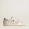 Sneakers Super-Star en cuir gris-blanc à effet pailleté avec étoile en cuir