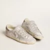Sneakers Super-Star en cuir gris-blanc à effet pailleté avec étoile en cuir