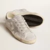 Sneakers Super-Star en cuir gris-blanc à effet pailleté avec étoile en cuir