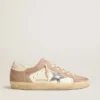 Sneakers Super-Star pour femme en daim rose avec étoile en cuir métallisé argenté