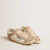 Sneakers Super-Star pour femme en daim rose avec étoile en cuir métallisé argenté