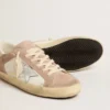 Sneakers Super-Star pour femme en daim rose avec étoile en cuir métallisé argenté