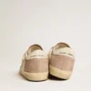 Sneakers Super-Star pour femme en daim rose avec étoile en cuir métallisé argenté
