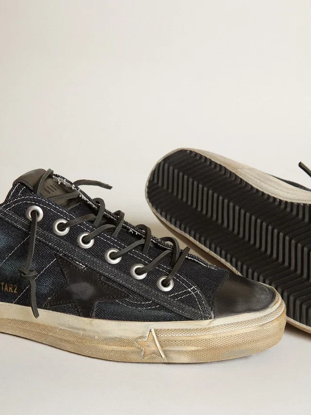 Sneakers V-Star en denim bleu nuit avec étoile et bout en cuir noir