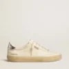 Soul Star en nappa blanc avec languette de talon en cuir argent métallisé