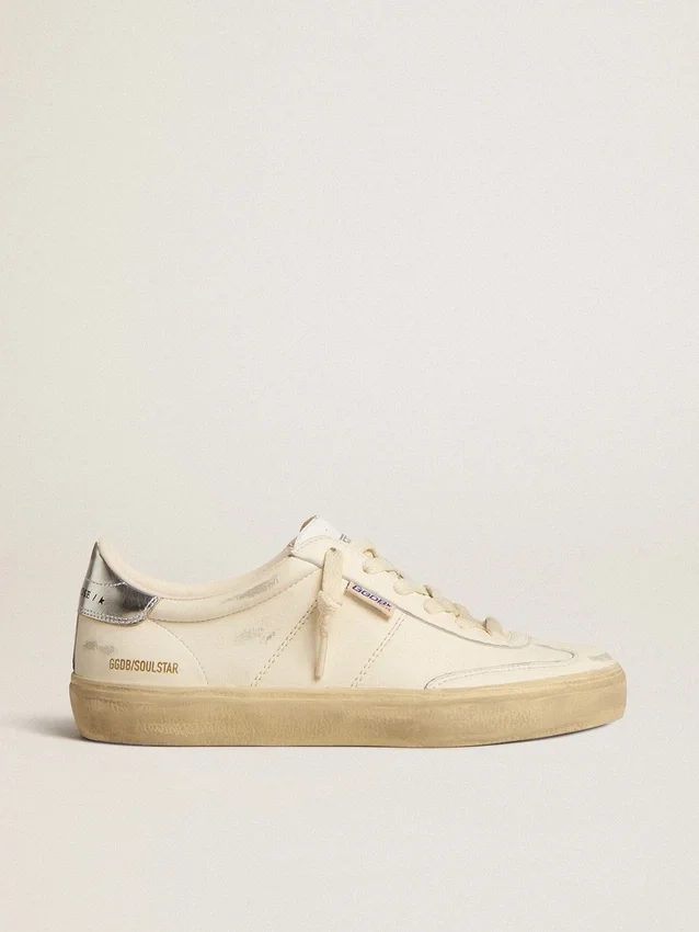 Soul Star en nappa blanc avec languette de talon en cuir argent métallisé