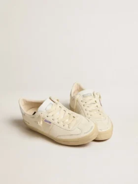 Soul Star en nappa blanc avec languette de talon en cuir argent métallisé