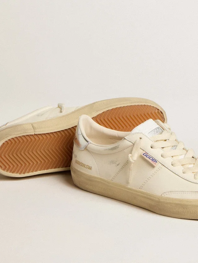 Soul Star en nappa blanc avec languette de talon en cuir argent métallisé