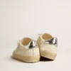 Soul Star en nappa blanc avec languette de talon en cuir argent métallisé