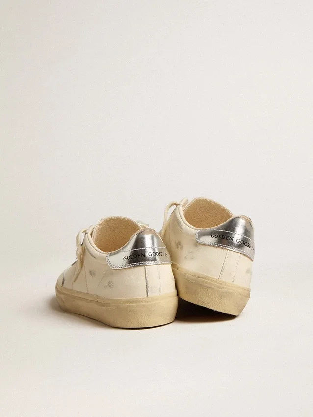 Soul Star en nappa blanc avec languette de talon en cuir argent métallisé