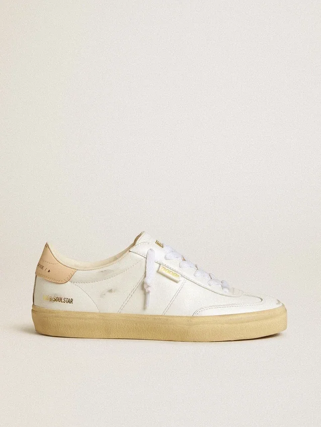 Soul Star pour femme en cuir blanc avec languette de talon en cuir rose