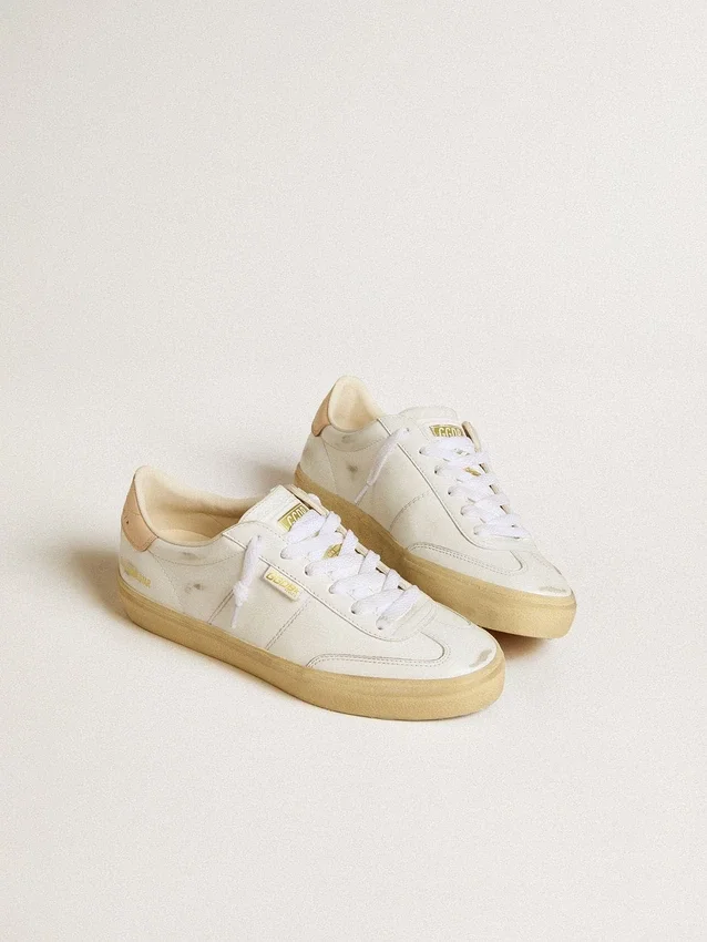 Soul Star pour femme en cuir blanc avec languette de talon en cuir rose